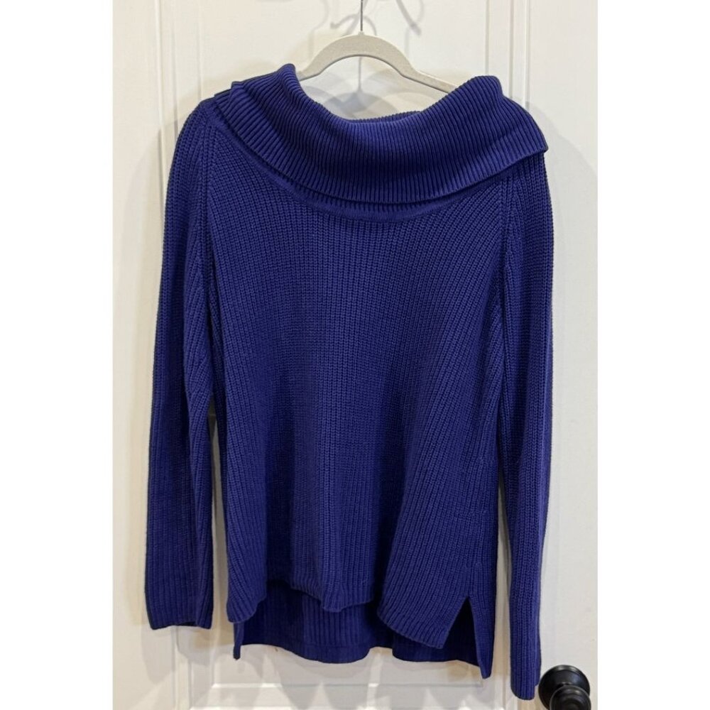 Chico's XL Royal Blue Cowl Neck Long-Sleeve Sweater EUC Cozy Winter